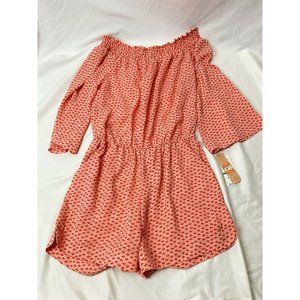 Gianna Bini Women’s Pink Floral Off the Shoulder Long Sleeve Romper Large NWT